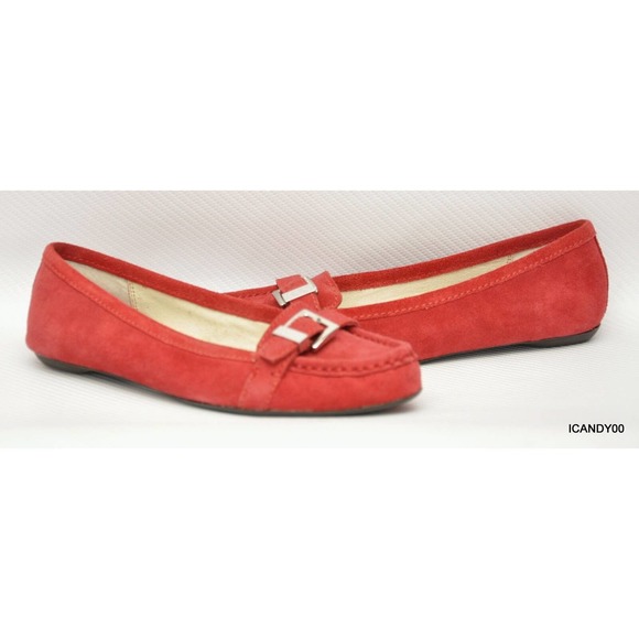 Michael Kors RORY Suede Leather Buckled Moc Loafer Flat Slip-On Red 6 New - Picture 1 of 6